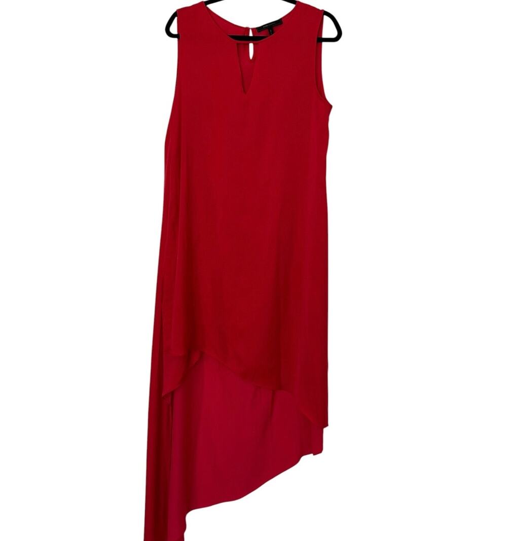 BCBGMAXAZRIA Red Asymmetrical Overlay Dress Size M Cocktail Wedding Guest